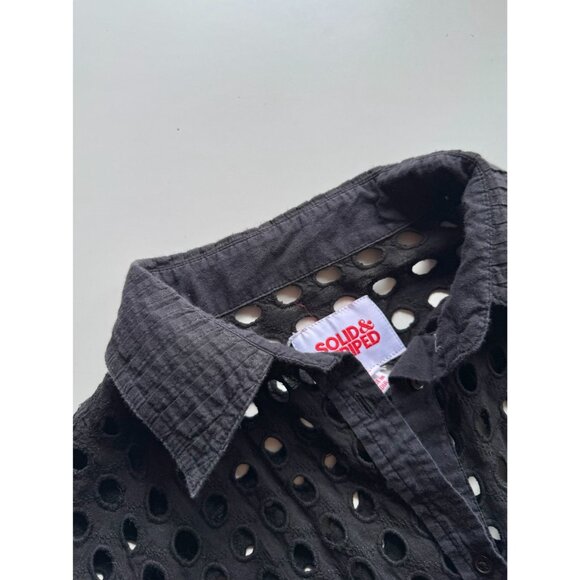 SOLID & STRIPED Black Cotton Eyelet Oxford Tunic Button Up Cover-Up, Size S - Picture 8 of 14